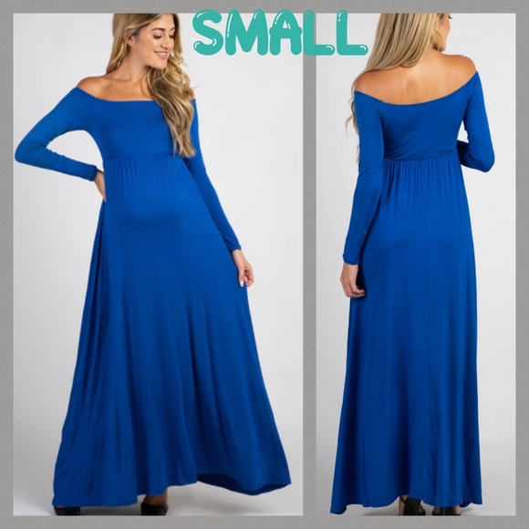 Black Cherry Cobalt Blue Off the Shoulder Photos Maternity Gown Women Small - Picture 1 of 7